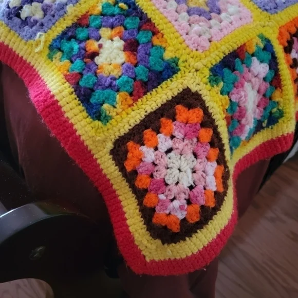 Vintage Granny Square Afghan Throw Blanket Rainbow Multi color Boho Handmade - Picture 7 of 14